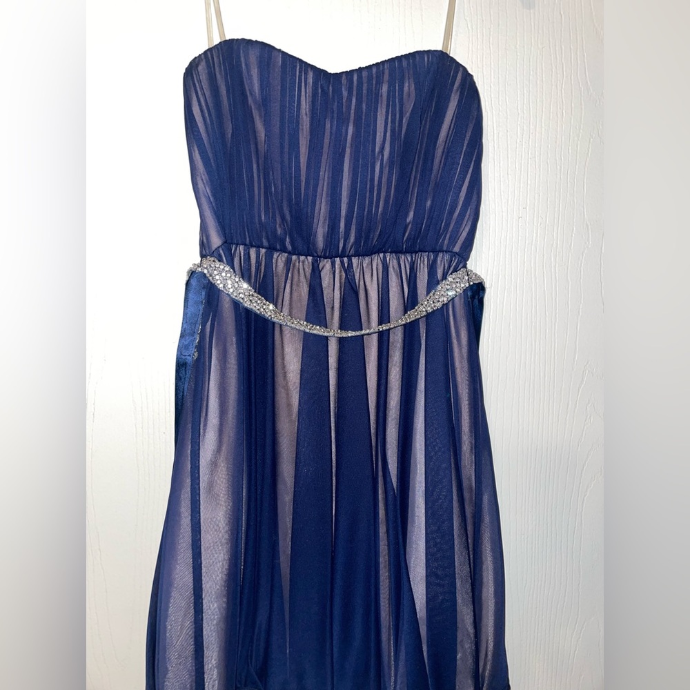 Strapless blue mini dress